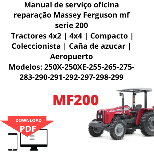 Manual de serviço oficina reparação Massey Ferguson mf serie 200