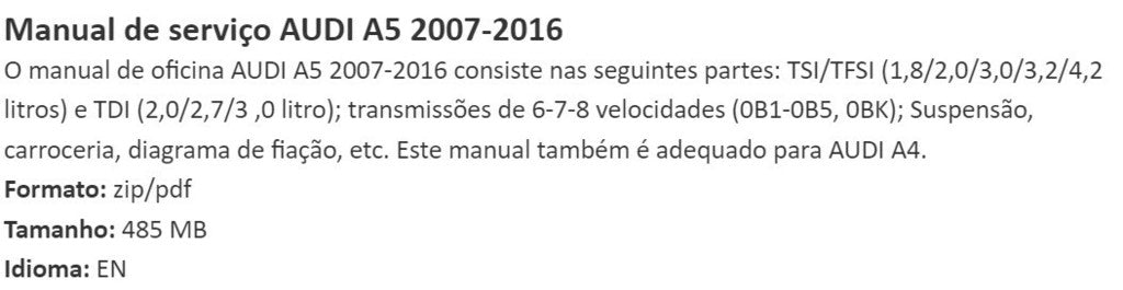 Manual de Serviço Audi R5 em ingles