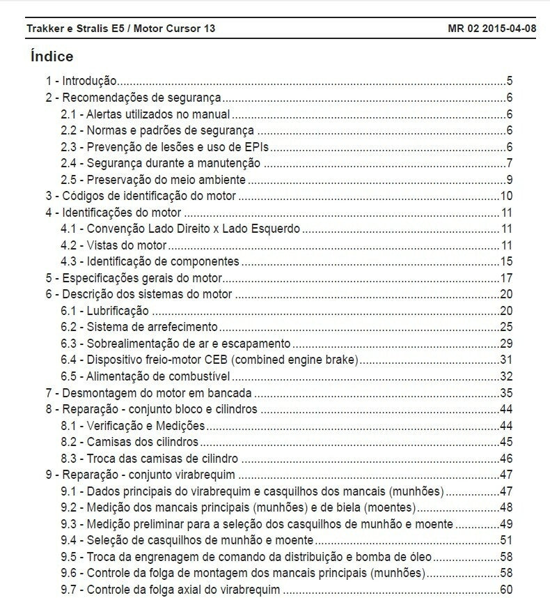Manual de reparação oficina motor stralis trakker CURSOR 13 euro 5