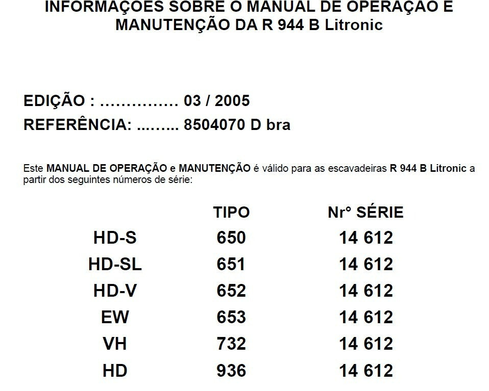 Manual de Operacao e Manutencao R944B Liebherr