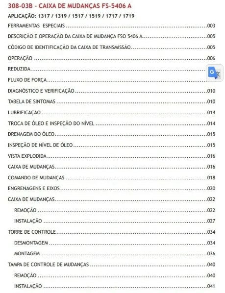 Manual De Reparo caixa de Câmbio Cambio Fs 5406 A eaton