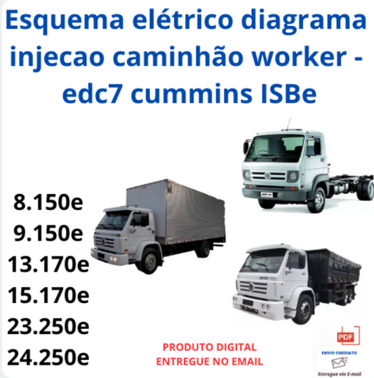 Esquema elétrico diagrama caminhão worker - edc7 cummins ISBe 8.150e 9.150e 13.170e 15.170e 23.250e 24.250e