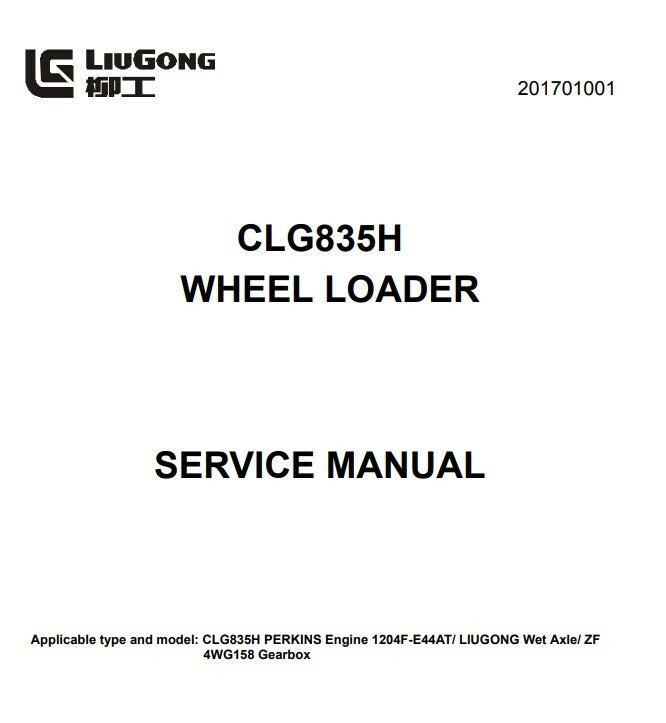 Manual de serviço Liugong CLG835H WHEEL LOADER SERVICE em ingles