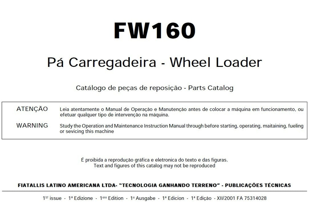 Manual de serviço oficina Pá Carregadeira Fiatallis FW 160 / FW160