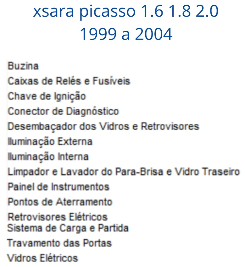 Esquema Életrico geral xsara picasso 1.6 1.8 2.0 1999 a 2006 + Injeção