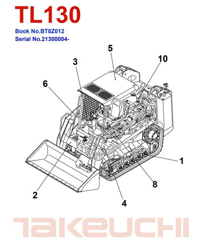 Catalogo de peças Takeuchi Parts - Manual - TL130 - BT8Z012 Ingles