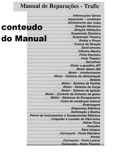 Manual De Serviços Motor + diagramas etetrico Trafic Gm Renault J5t J8s 97 A 2000